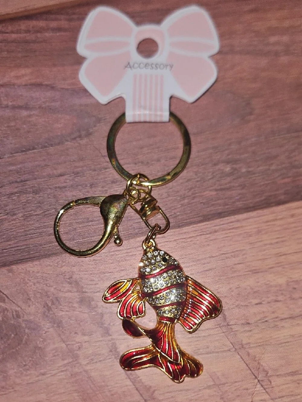 Rhinestone Red Enamel Fish Keychain Charms Nwt